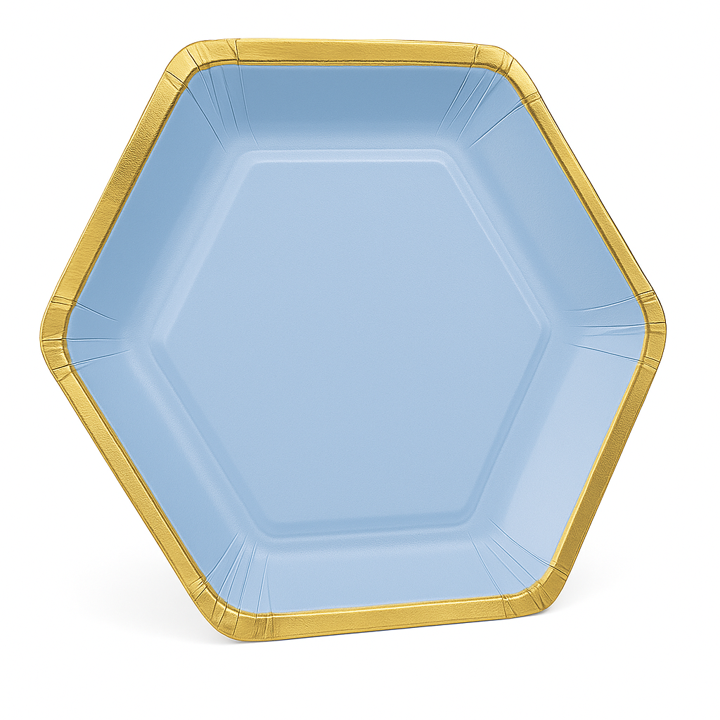 Metallic Ice Blue Hexagon Plates - 7"