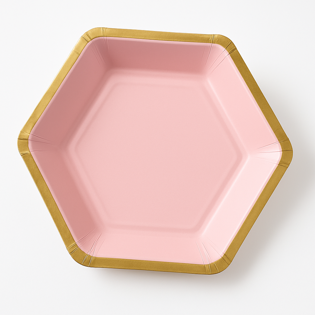 Rose Gold Hexagon Metallic Paper Plates - 7"