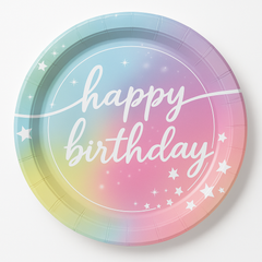 Iridescent Luminous Rainbow Birthday Paper Plates, 7-Inch, 8-Pack