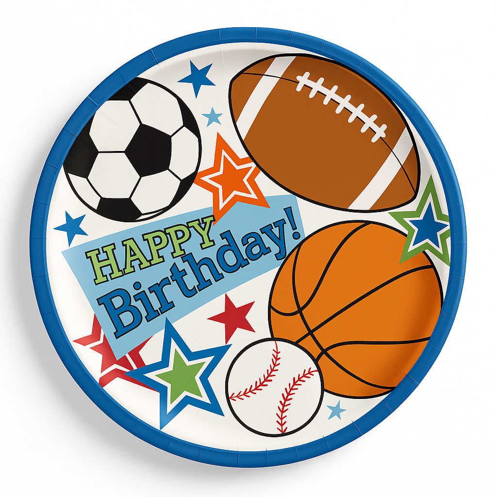 Sports Party Birthday Paper Plates - 7-Inch Round