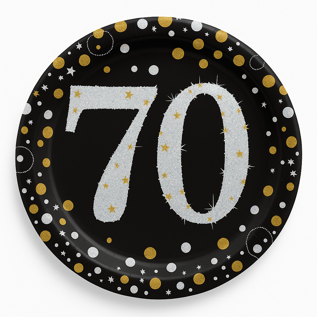 Celebrate 70th Birthday 7" Round Prismatic Plates