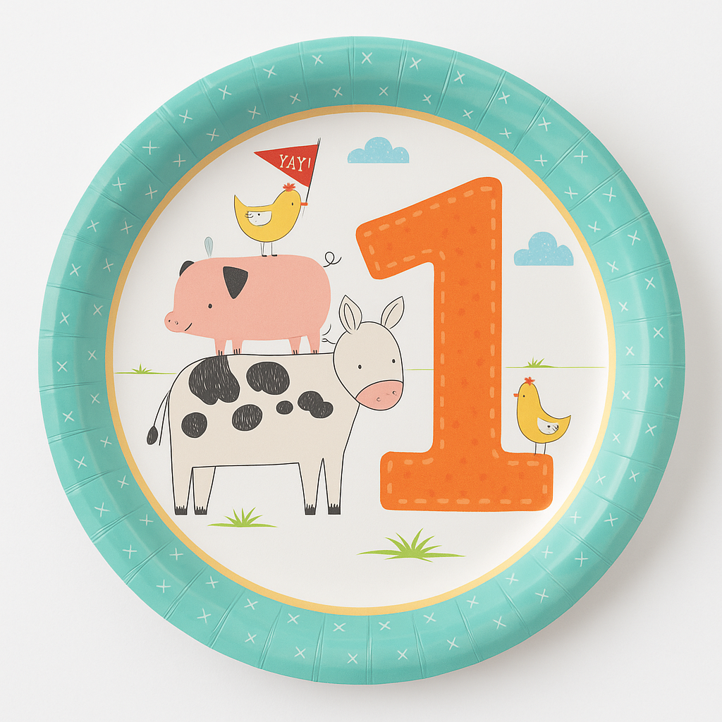 Barnyard Bash 7" Paper Plates - Baby's First Birthday