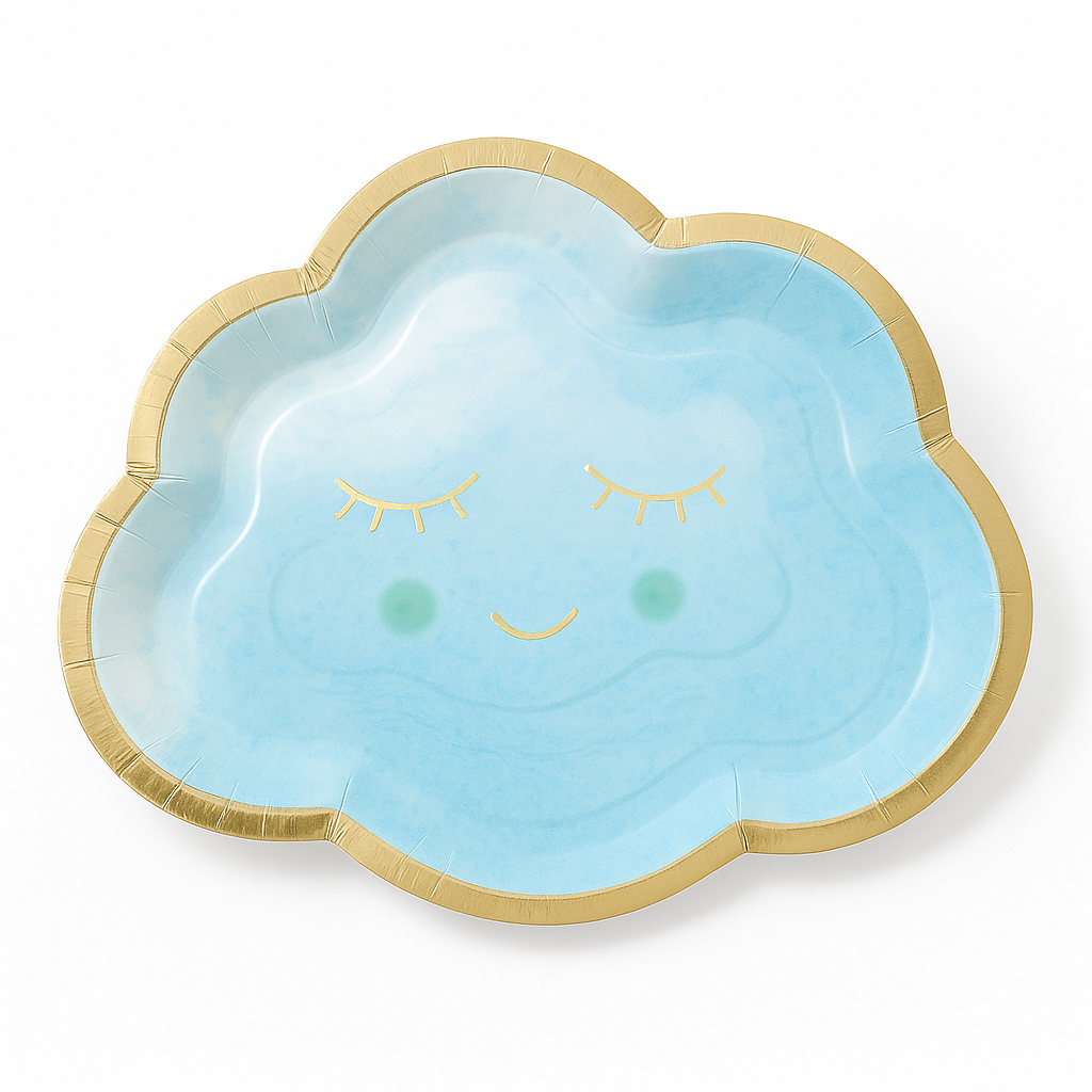 Oh Baby! Cloud-Shaped Metallic Plates - Blue & Gold, 8 Pack