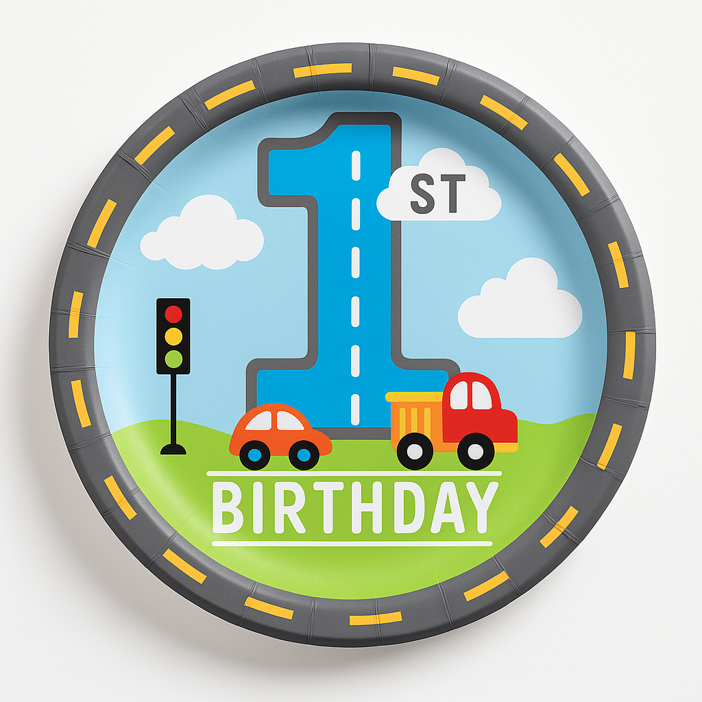 "On the Road" 1st Birthday 6.75" Plates