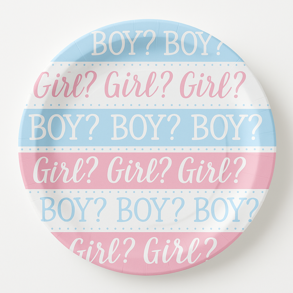 Gender Reveal Party Plates - 6.75" Pink & Blue Design