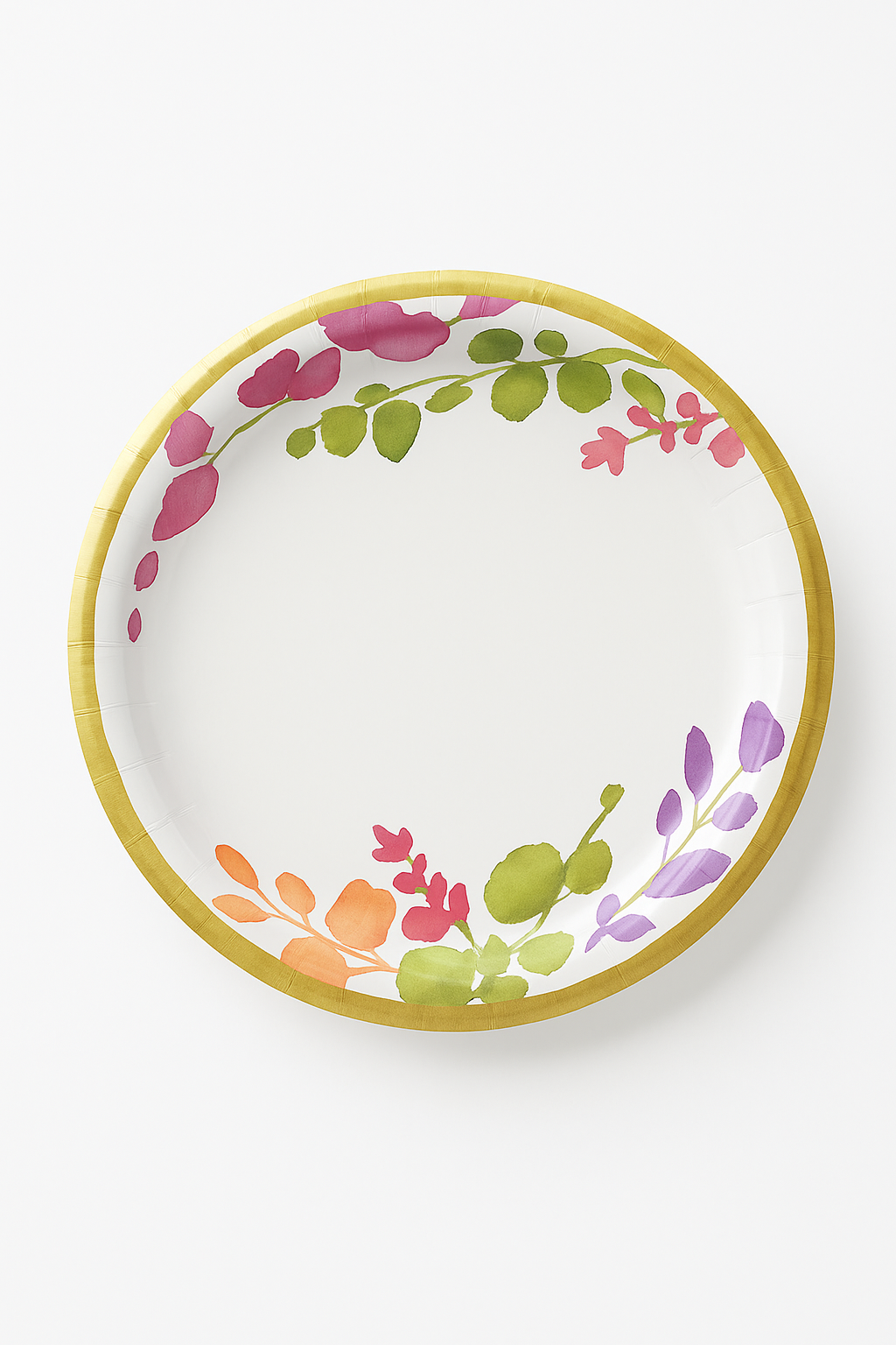 Romantic Floral 7" Round Paper Plates with Gold Trim