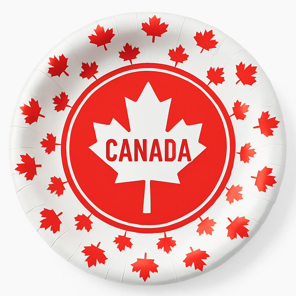 Canada Day Maple Leaf Disposable Party Plates, 7-Inch, 8-Pack