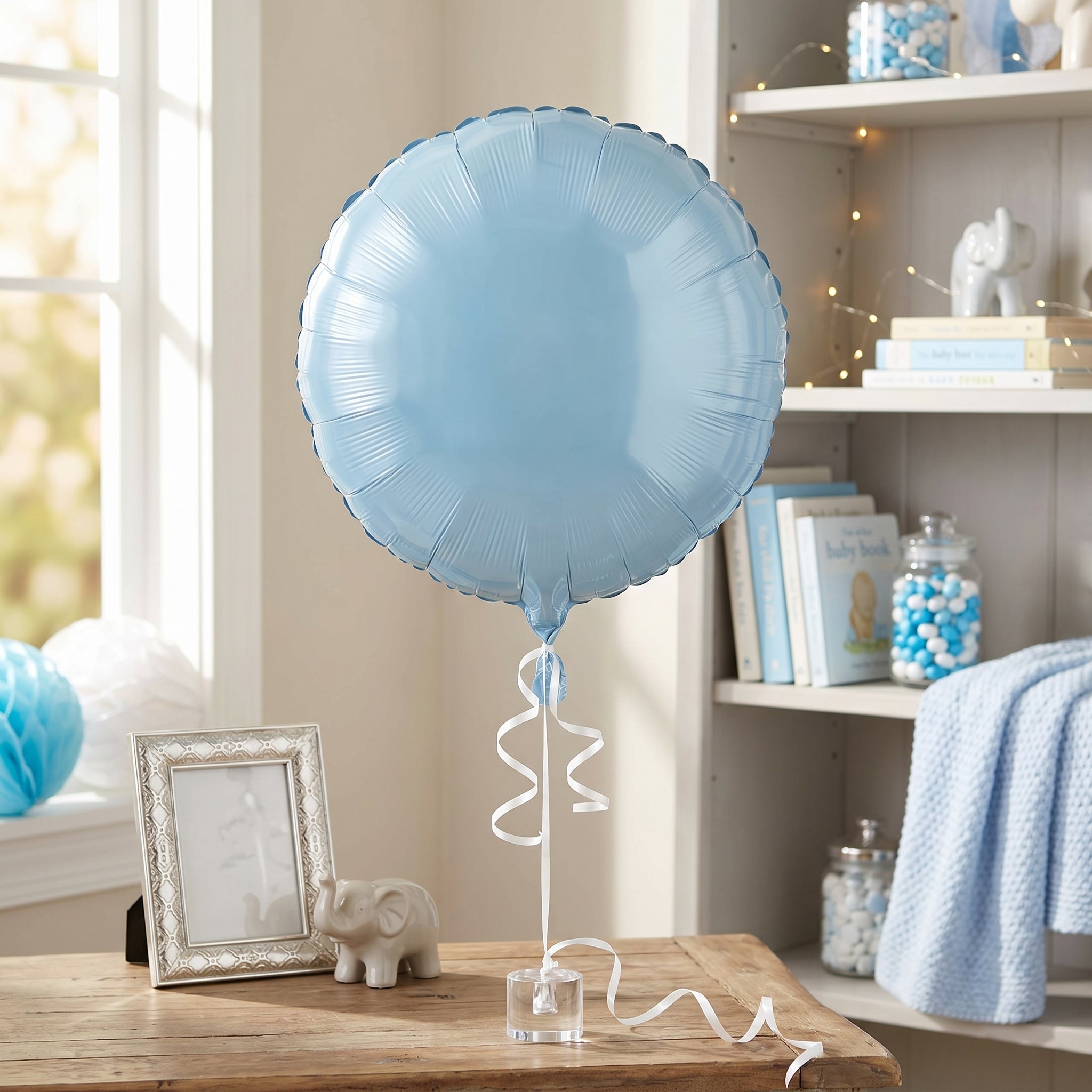 Pastel Blue Foil Balloon 18 Inch Round - Self-Sealing Light Blue Mylar Balloon with Ribbon for Baby Shower, Gender Reveal, Birthday Party Decorations