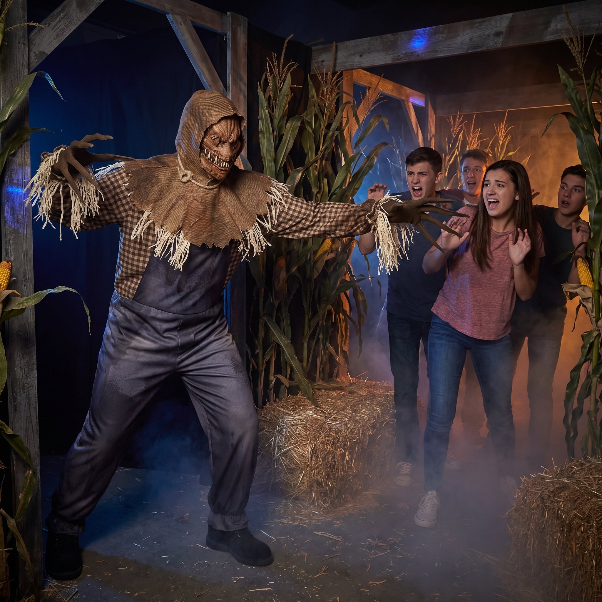 Men's Sinister Scarecrow Halloween Costume with Mask and Gloves