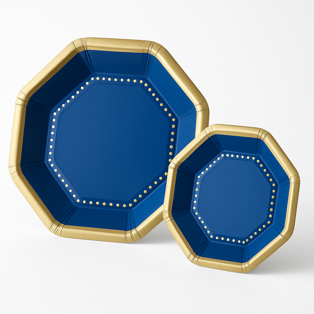 Premium Royal Blue Octagonal Paper Plates - 10"
