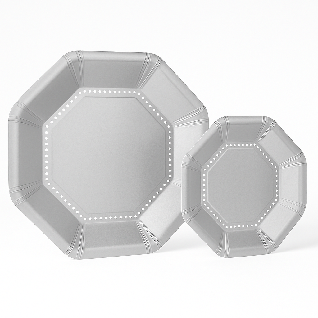 Premium Silver 10" Octagonal Paper Plates