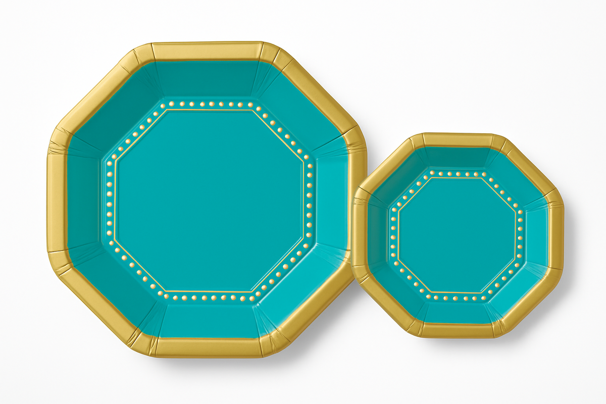 Caribbean Blue Premium Octagonal Paper Plates - 10"