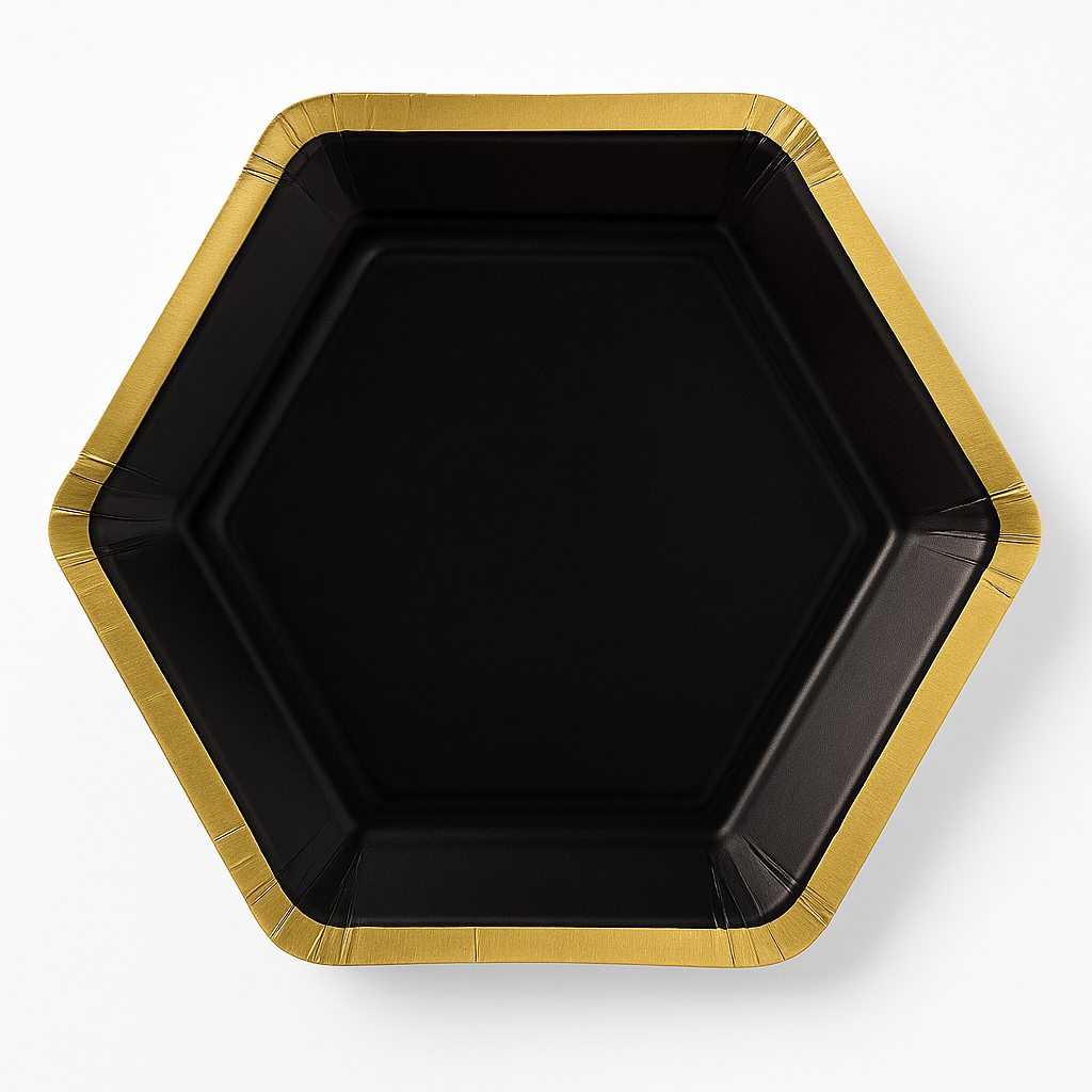 Black Hexagonal Metallic 9" Dinner Plates