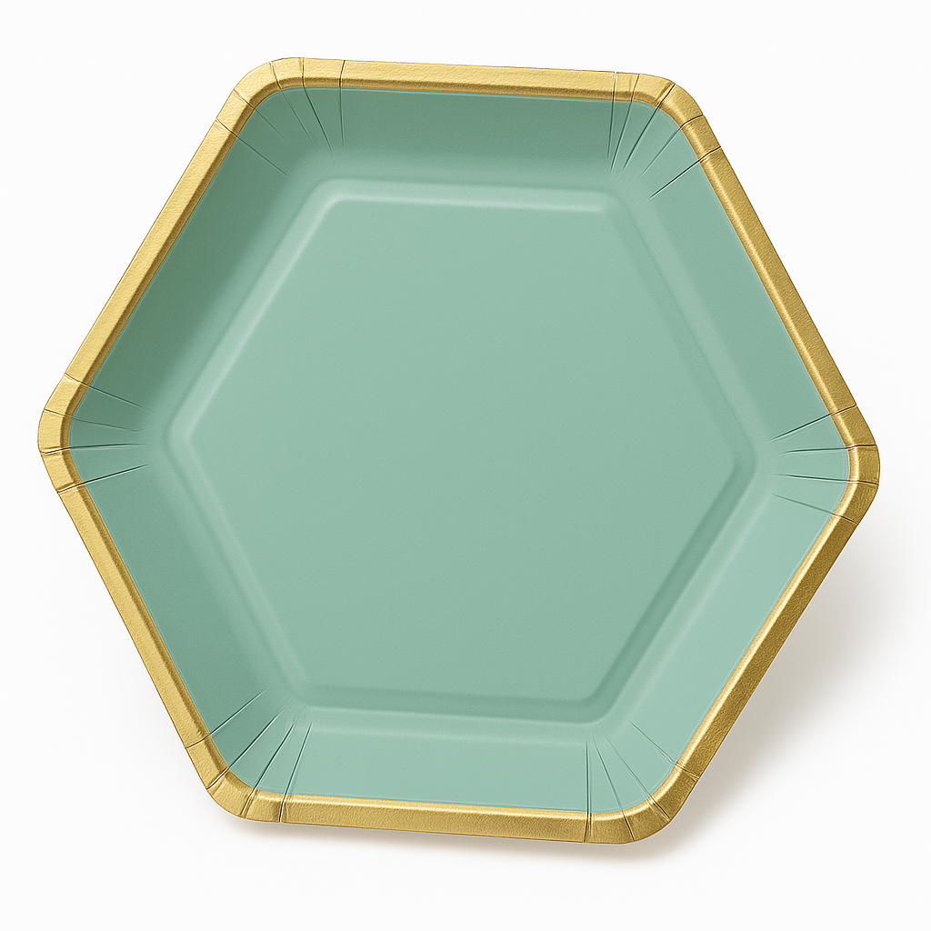 9" Hexagon Metallic Willow Party Plates
