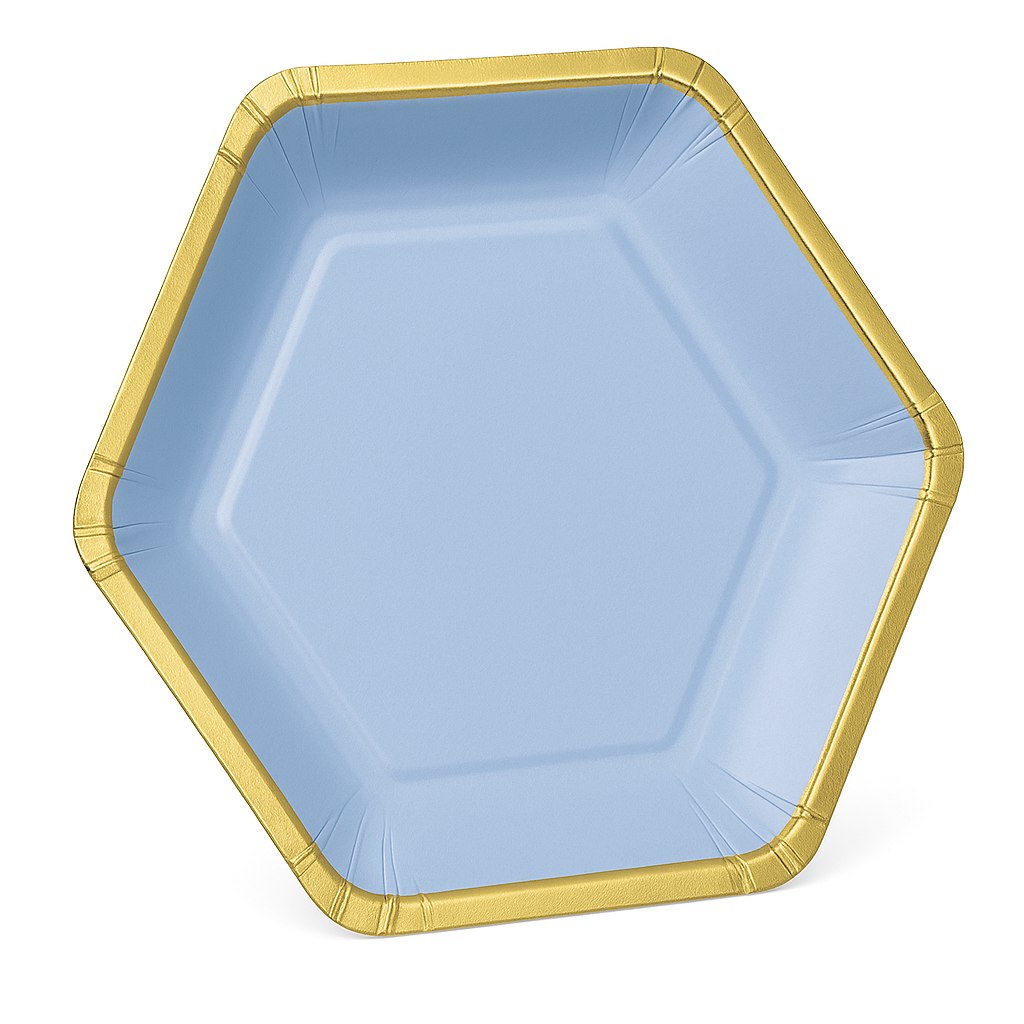 9" Ice Blue Hexagon Metallic Paper Plates