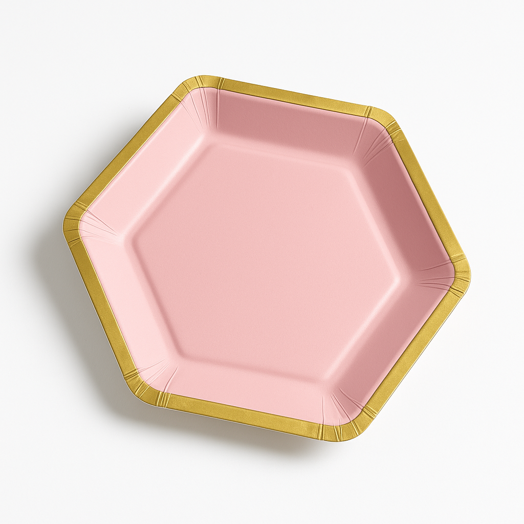 Hexagonal 9" Metallic Rose Party Plates