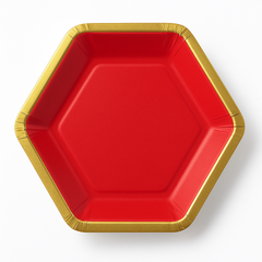 Red Hexagonal Metallic Paper Plates - 9"