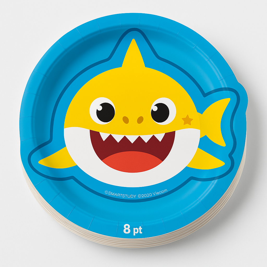 Baby Shark Shaped Paper Plates - 7" Kids Birthday Tableware