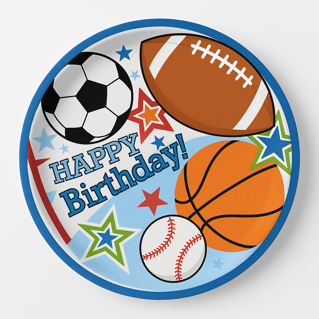 Sports-Themed Birthday Party Plates, 9-Inch