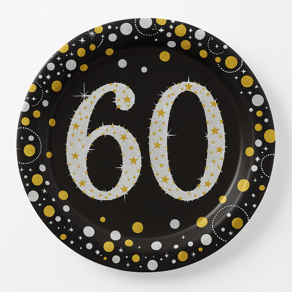 Sparkling 60th Celebration 9" Round Plates
