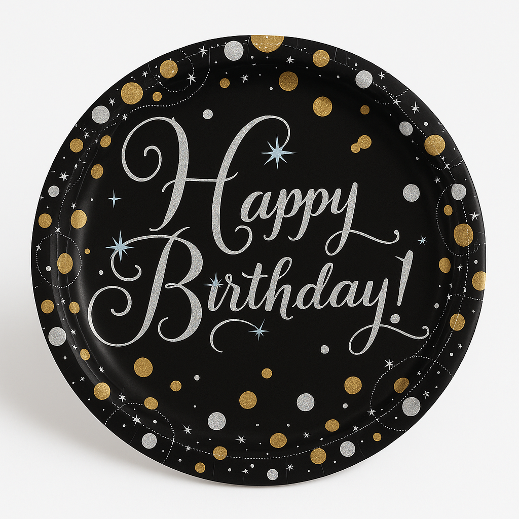 Sparkling Celebration Prismatic Birthday Plates, 9" Round, 8-Pack
