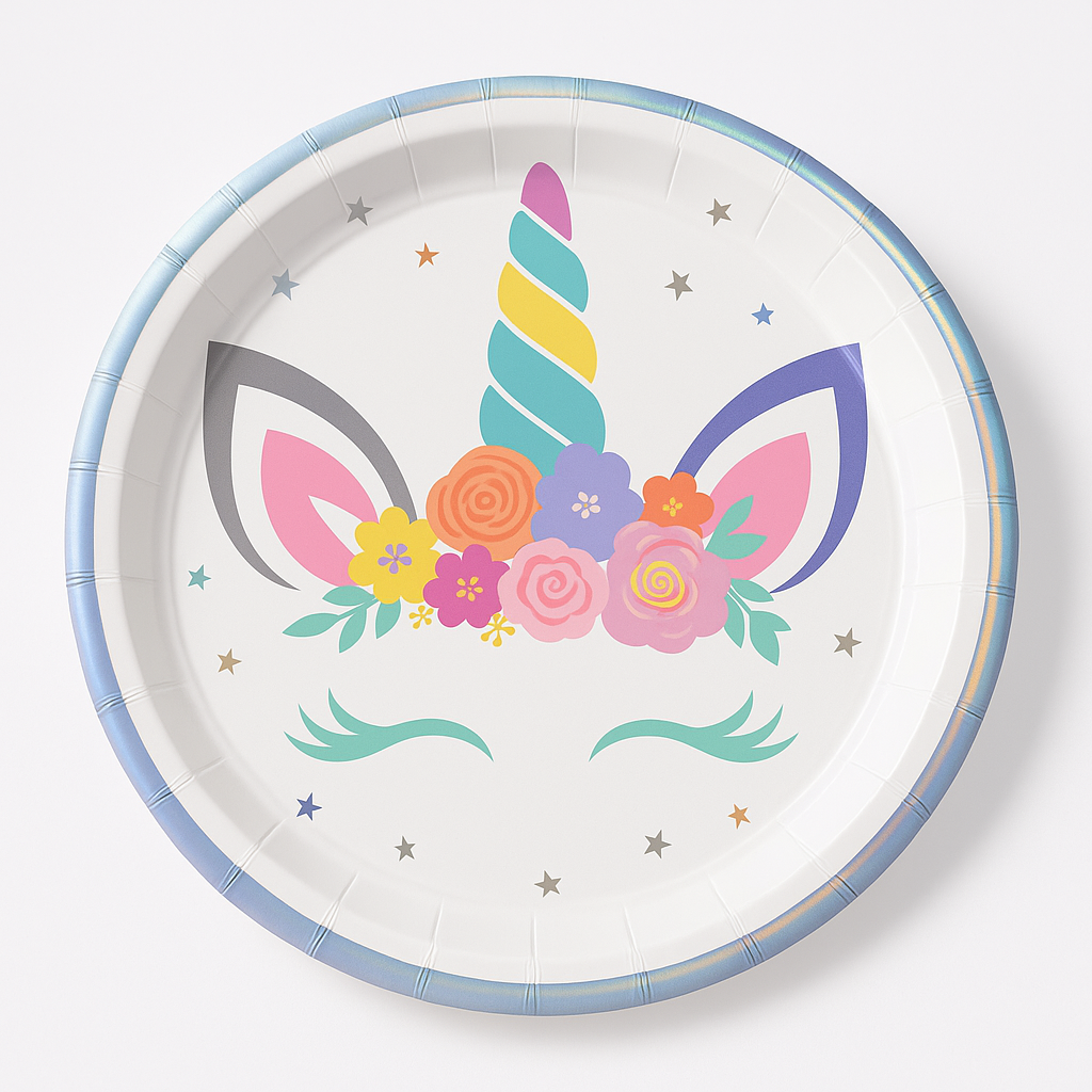 Iridescent Unicorn Birthday Party Plates - 9" Round, 8 Pack
