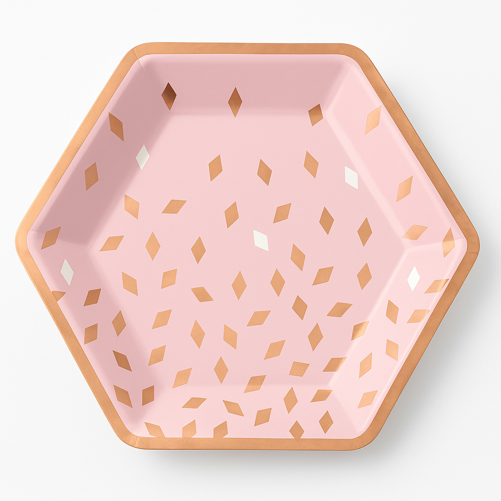 Blush Birthday Hexagon Metallic Plates - 9" Pink/Rose Gold, 8-Pack