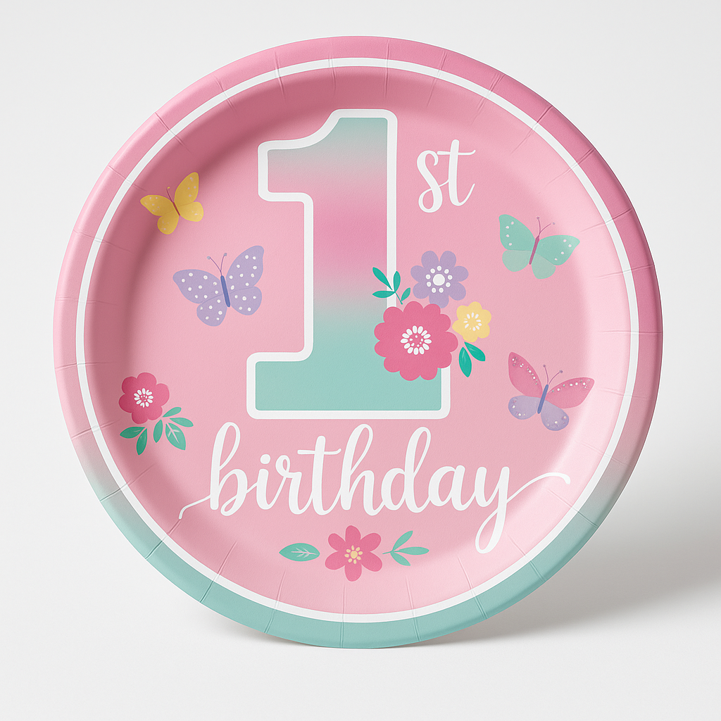 Butterfly Garden 1st Birthday Paper Plates - 8.5"