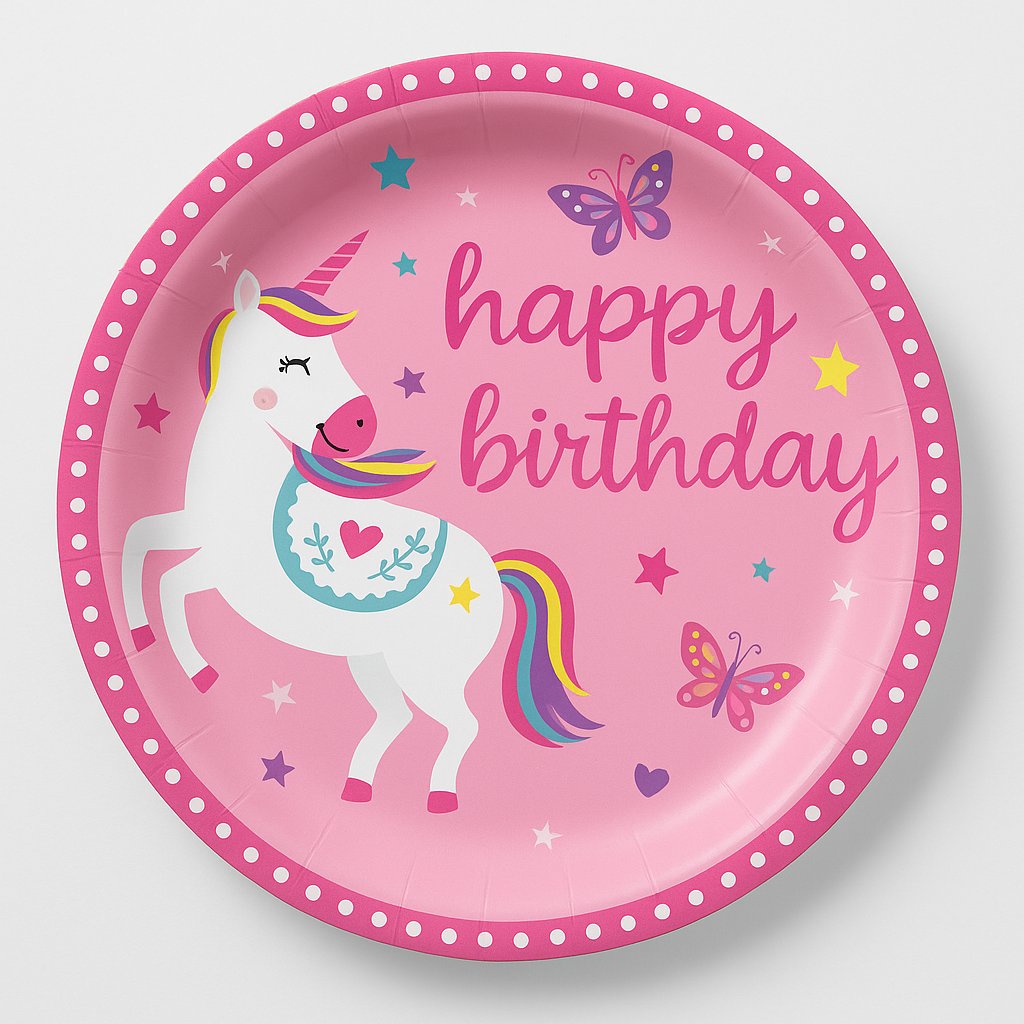Enchanting Unicorn Birthday Paper Plates - 8.5"