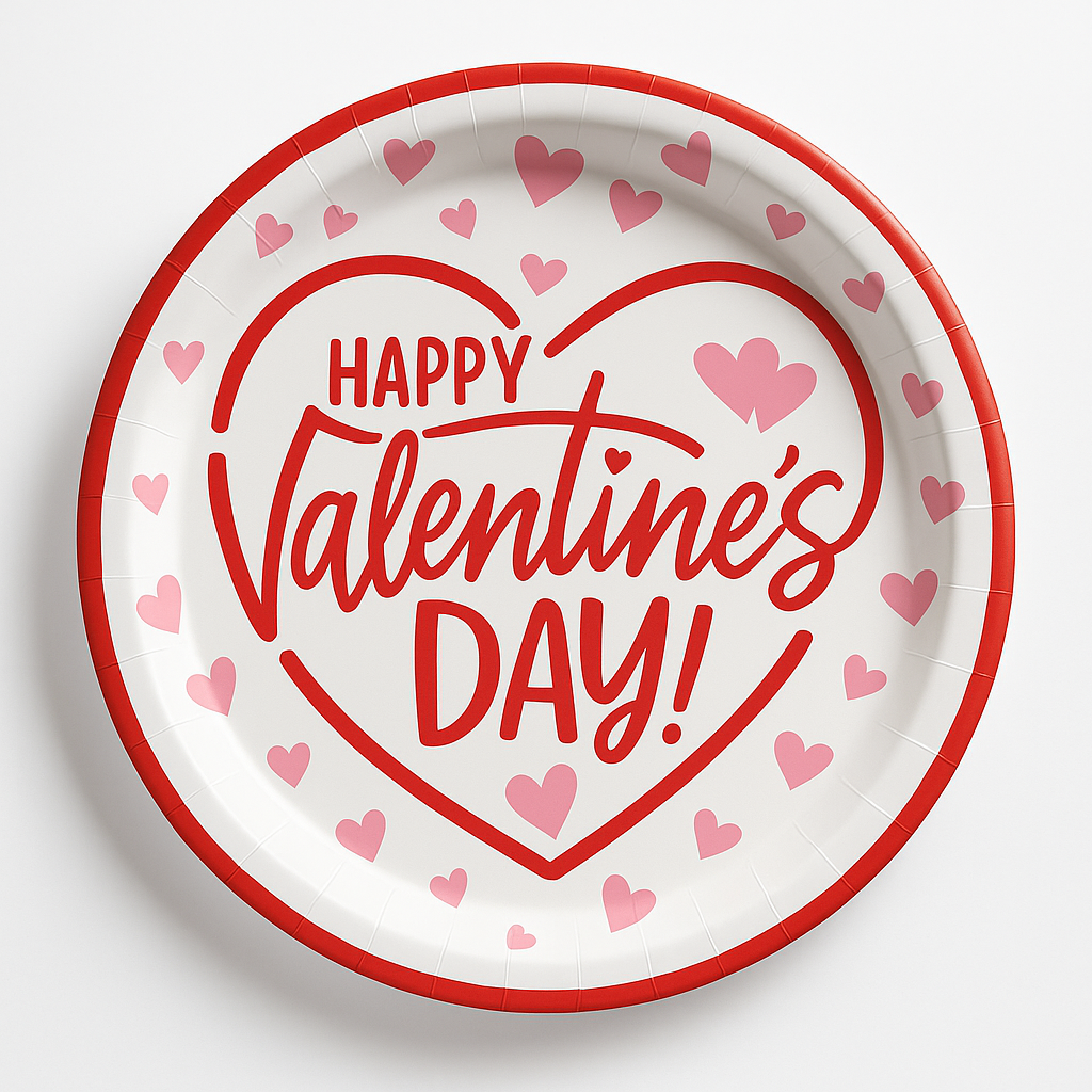 Valentine‚Äôs Day Heart Design 9" Round Paper Plates