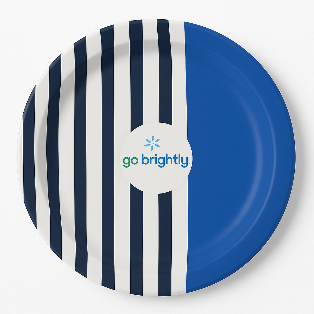 Color Block Printed 8.5" Round Paper Plates - Set of 8