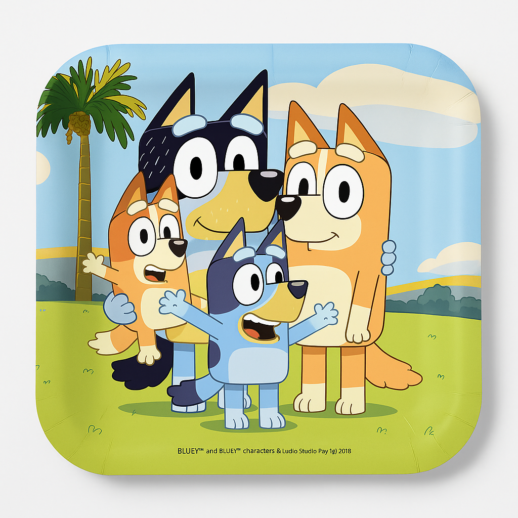 Bluey 9" Square Paper Plates - Kids Birthday Party Tableware