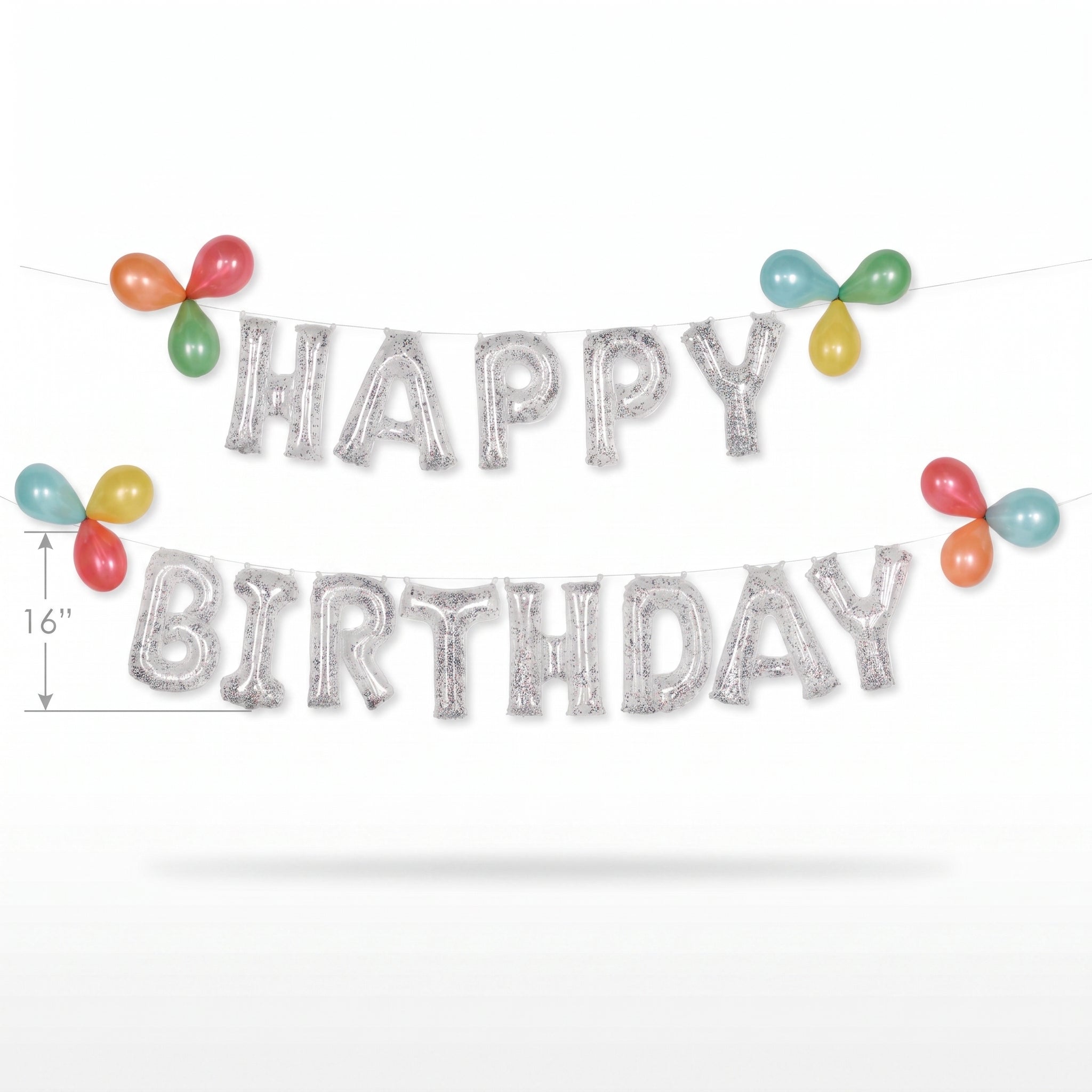 Silver Confetti Foil "Happy Birthday" Balloon Banner Kit