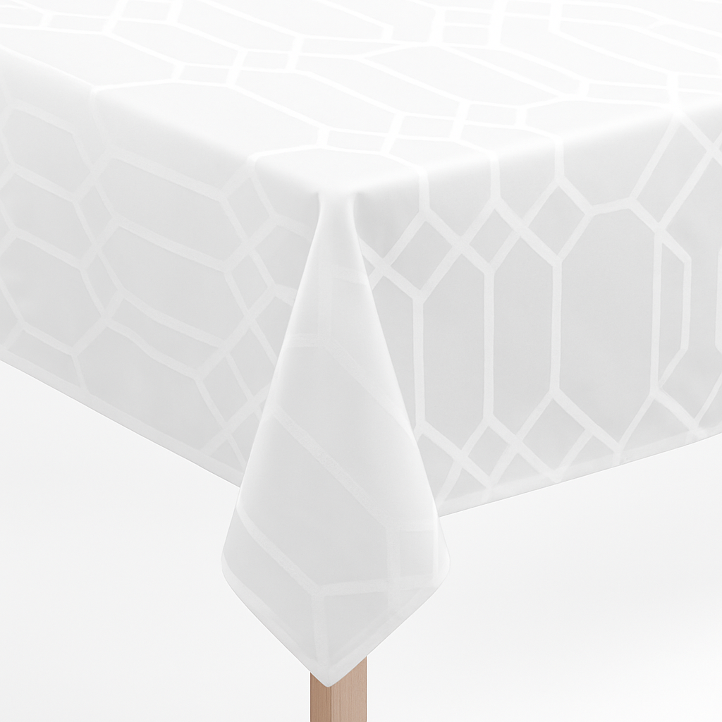 Elegant White Geometric Table Cover - 60" x 84"