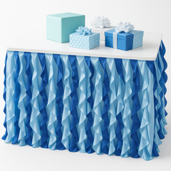 Blue Fabric Ruffle Table Skirt for Baby Showers