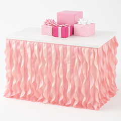 Pink Fabric Ruffle Table Skirt for Baby Shower