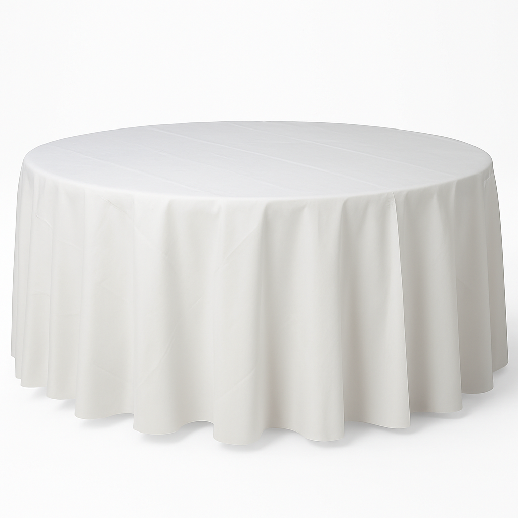 Frosty White Flannel Backed 84-Inch Round Table Cover - 84 in.