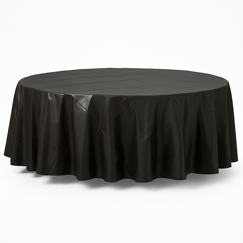 Jet Black Round Flannel Backed Table Cover - 84"