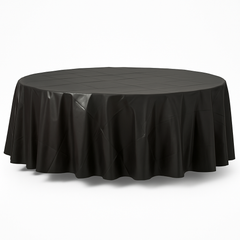 Jet Black Round Flannel Backed Table Cover - 84"