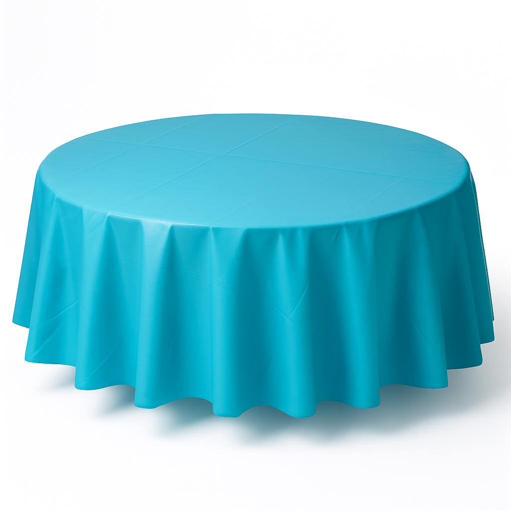 Caribbean Blue Flannel Backed Round Table Cover - 84"