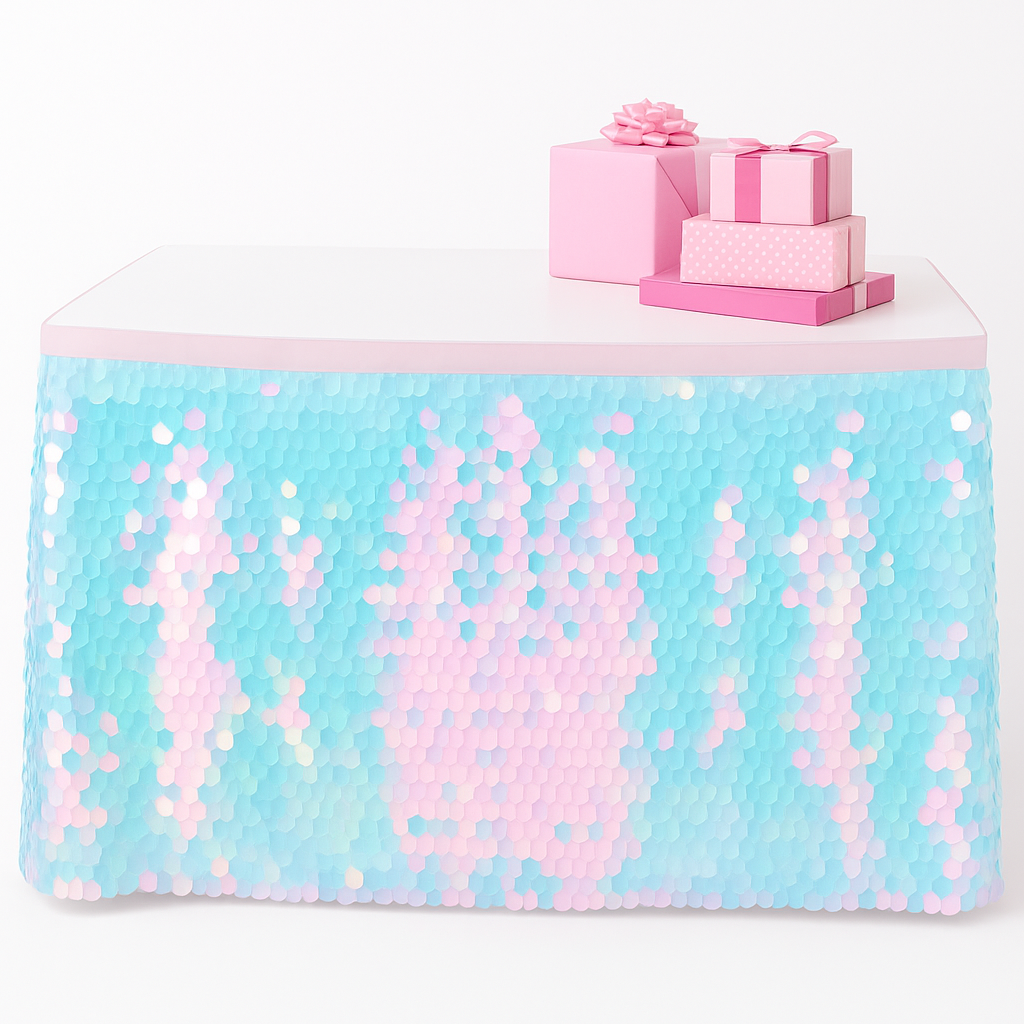 Luminous Iridescent Sequin Table Skirt for Kids' Parties