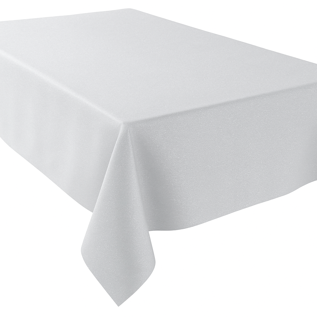 Elegant White and Silver Fabric Table Cover - 60" x 84"