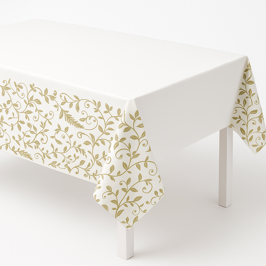 Elegant 50th Anniversary Gold & White Floral Plastic Table Cover
