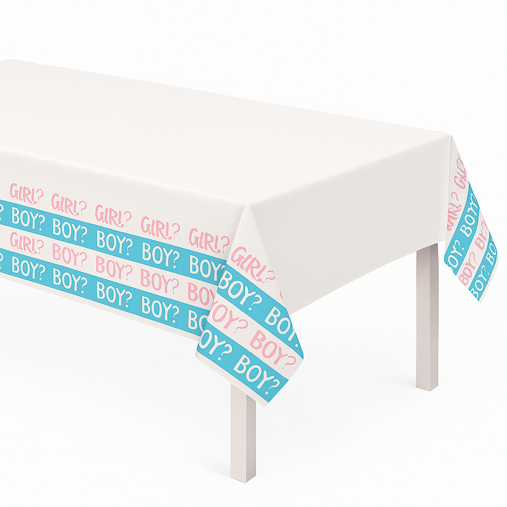 Pink or Blue? Baby Shower Plastic Table Cover