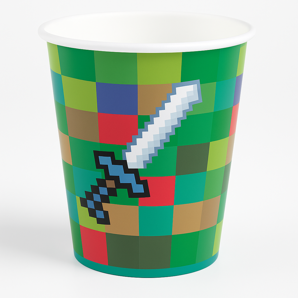Pixel Party 9 oz Paper Cups - Perfect for Kids' Birthdays