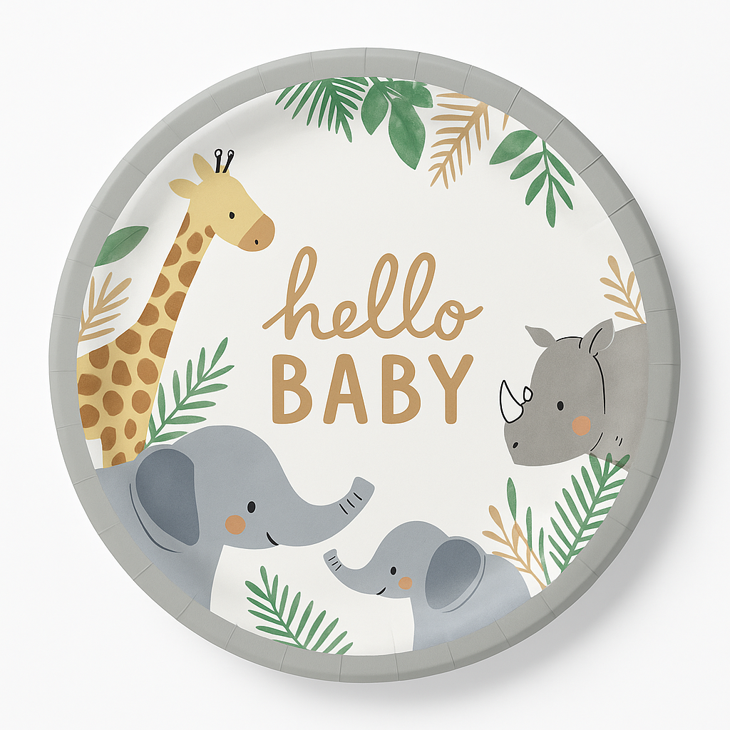 Soft Jungle Baby Shower Round Paper Plates - 10.5-Inch