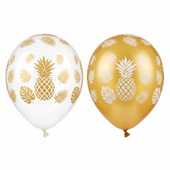 Elegant Pineapple Printed Latex Balloons - 12" Gold and Clear