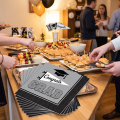 True to Your School Graduation Lunch Napkins - 6.5 In. x 6.5 In. - Silver, 40 Pack