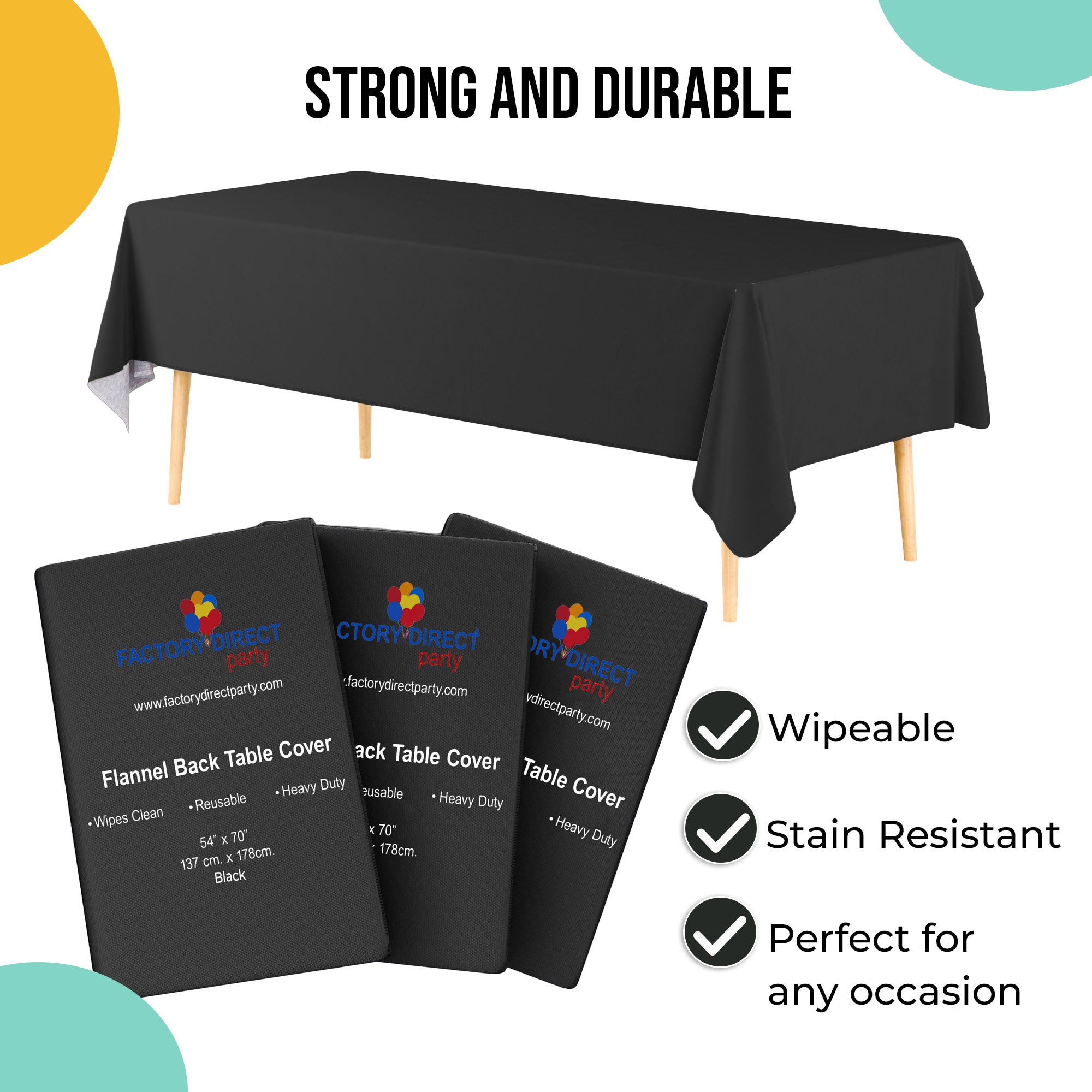 Black Flannel Backed Plastic Table Cover 54 in. x 70 in.