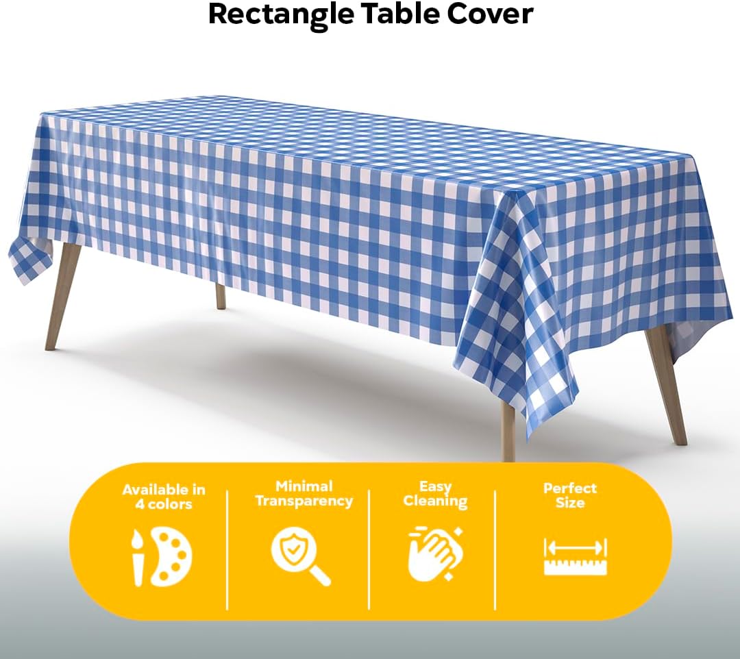 Blue Gingham Plastic Table Covers | 6 Pack - 54 In. x 108 In.